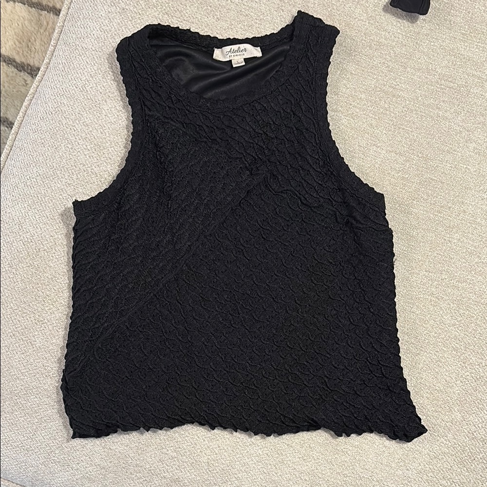 Black Textured High Neck Tank Top